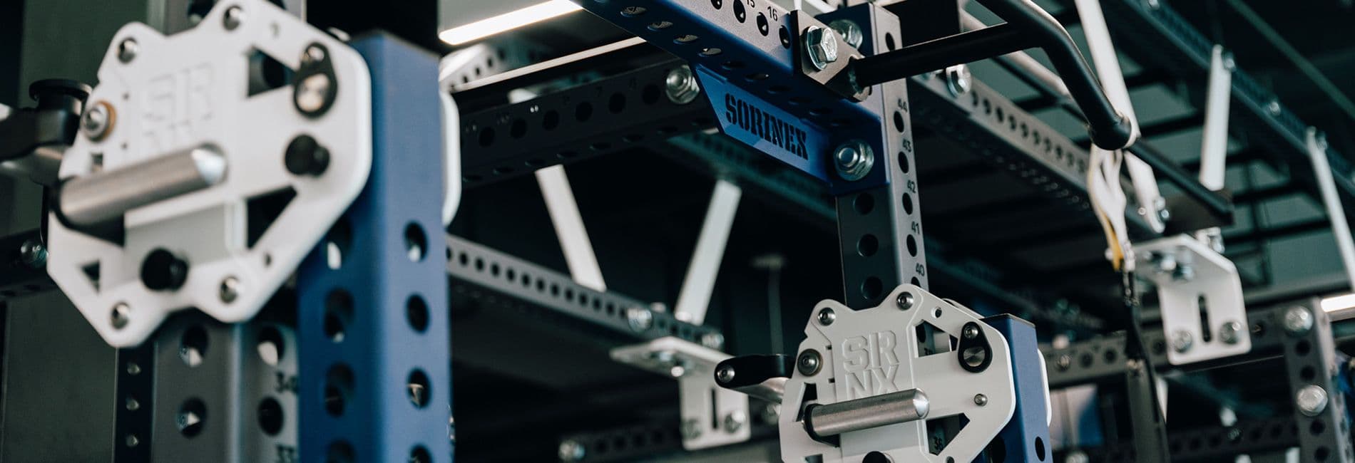 Weightlifting rack by Sorinex in blue and white