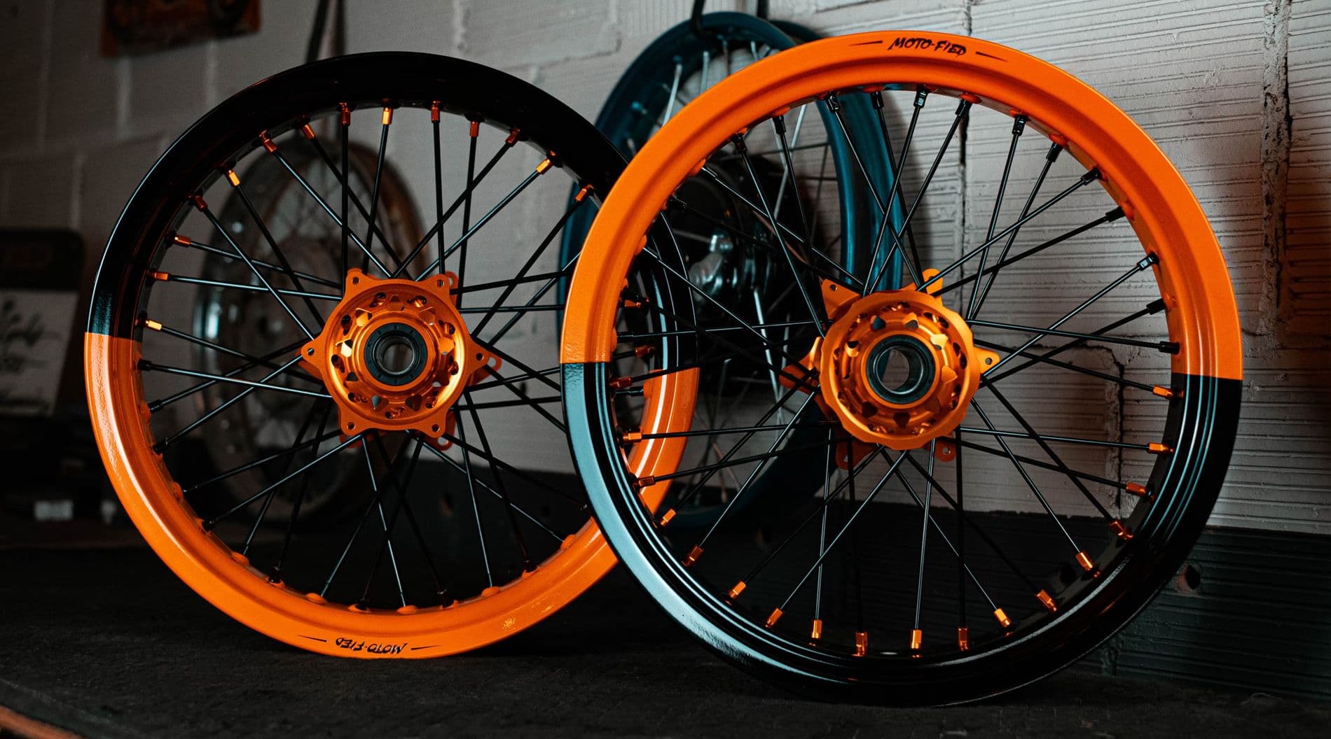 Dirtbike wheels in orange and black