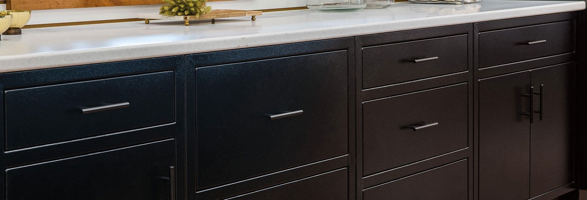 Black powder coated kitchen cabinetry