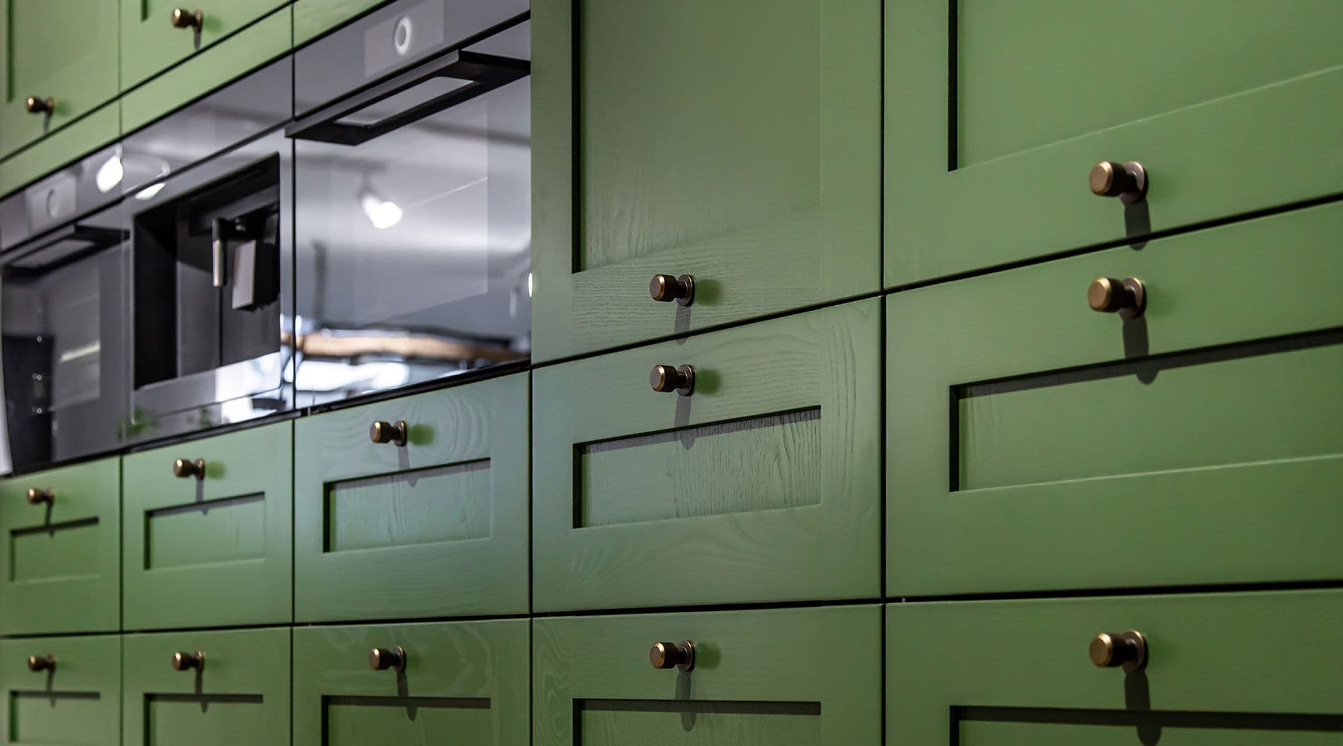Green powder coated cabinetry