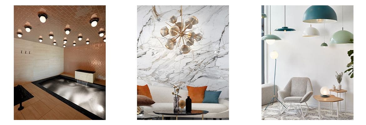 Three interior and exterior designs including powder coated lighting